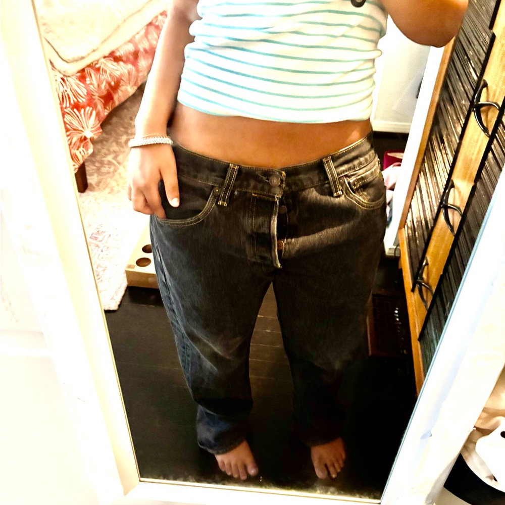 Levi’s 501 black denim jeans. Size 32x30. Washed so have shrunk. Great condition